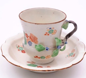 a chantilly porcelain cup and saucer circa 1740-50